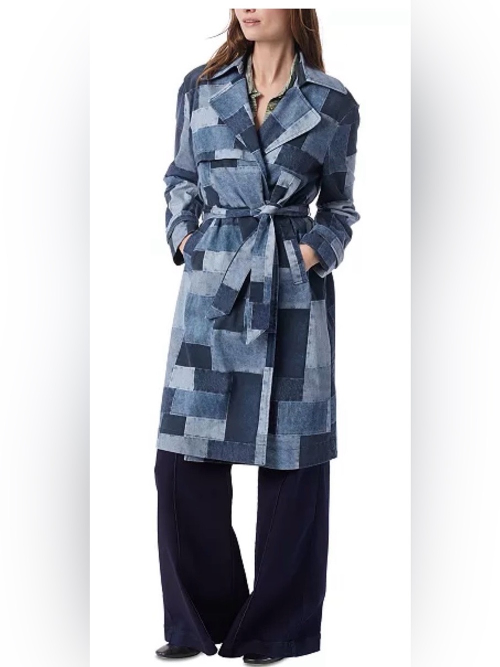 NWT DO by Women's Cassie Patchwork Tie-Belt Trench Coat